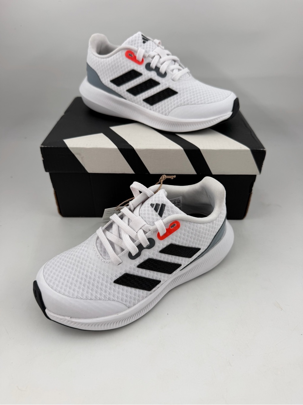 Adidas Kid’s RunFalcon 3.0 -SZ 12 K- White Black Low Top Lace Sneakers